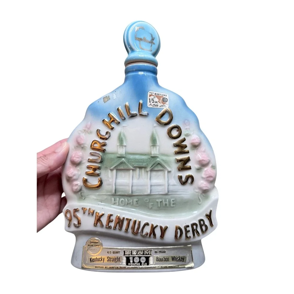 Jim Beam Decanter 95th Kentucky Derby 1969 Aristides Blue Regal China Empty GOOD